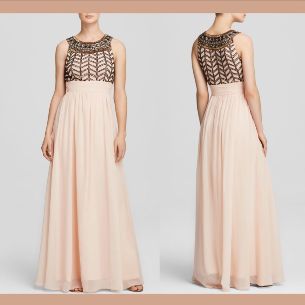 NWT $298 JS Collections Beaded Bodice Chiffon‎ Gown in Light Pink [SZ 10 ]